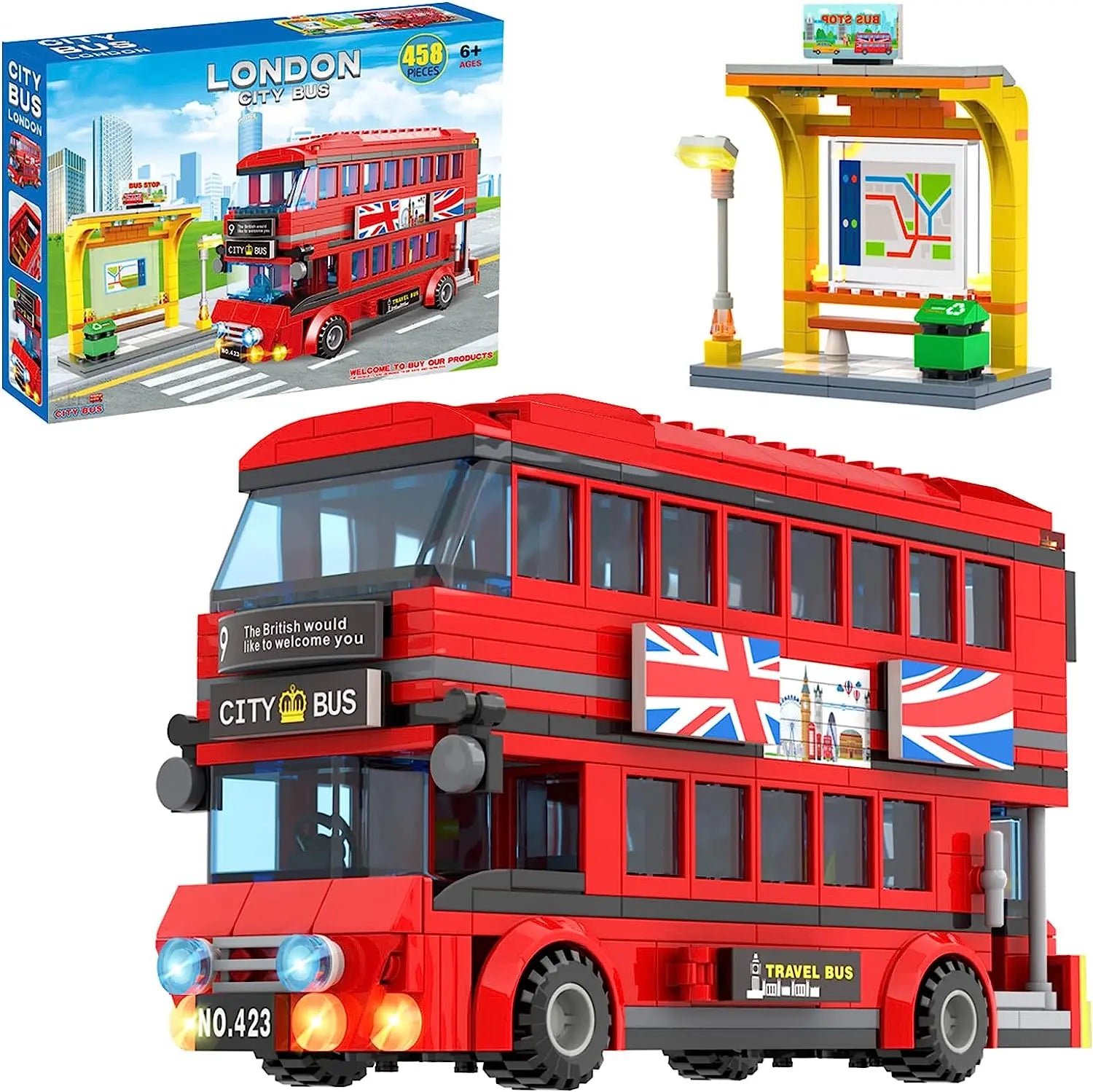 Classic London bus and station