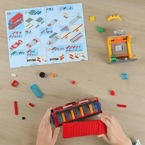Classic London bus and station